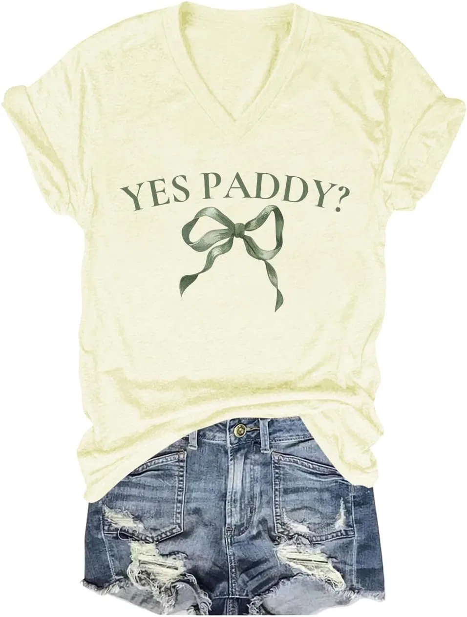Футболка с V-образным вырезом и принтом Yes Paddy, Creamy Yellow
