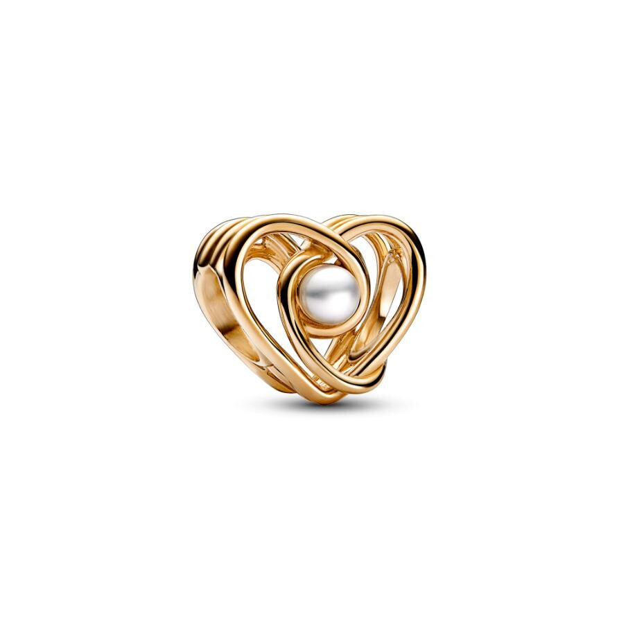 

Шарм Openwork Swirling Heart & Treated Freshwater Cultured Pearl Pandora, покрытие - золото