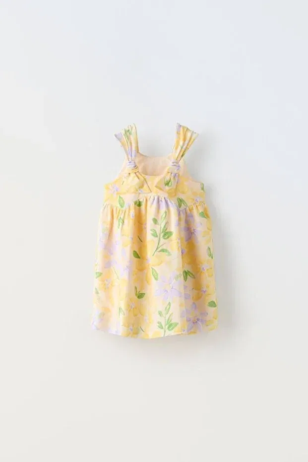 Детское платье для девочек с принтом Lacıel paris bow lace-up lined floral print dress Generic Brands, Yellow — фото 2