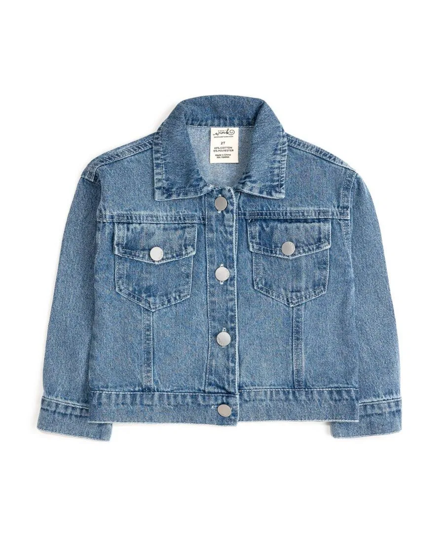 Джинсовая куртка с принтом и бантом, модель Cheer Bow Patch Sweet Wink, Denim