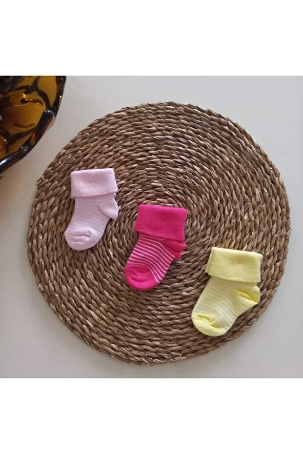 Детские носки для девочек с принтом 3-шт Mars Baby, Yellow Pink Fuchsia