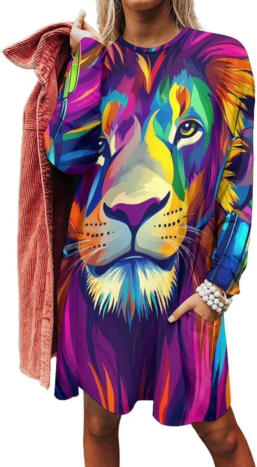 Женское оверсайз платье-свитшот с длинным рукавом Colorful Lion Music, Style