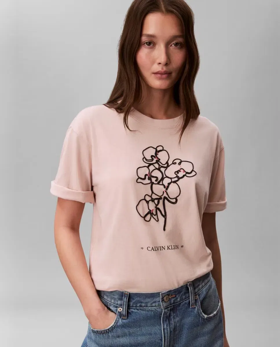 Женская футболка оверсайз с принтом Calvin Klein, Beige — фото 3