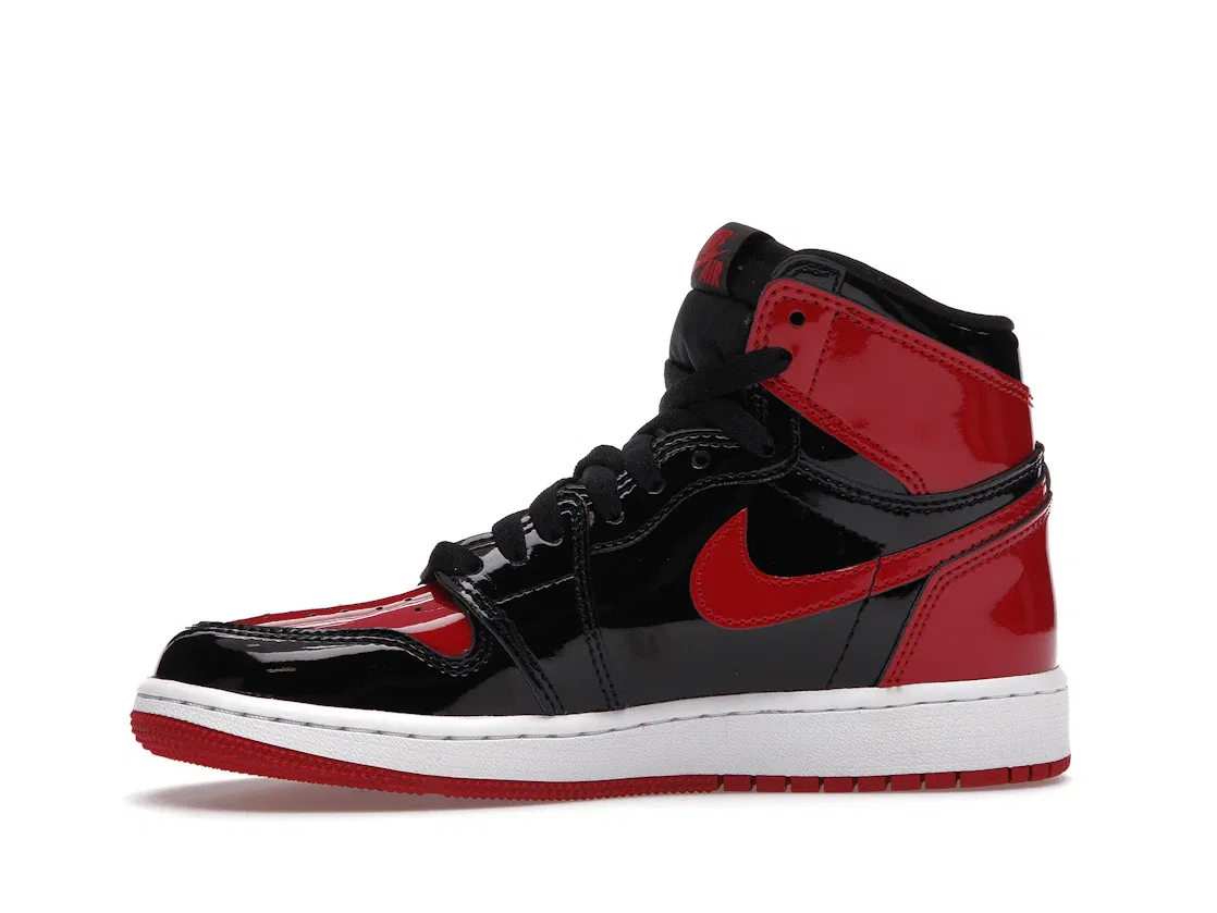 Детские кроссовки с патентованной кожи Jordan 1 Retro High OG, Bred Patent GS Jordan, Black/White-Varsity Red — фото 3