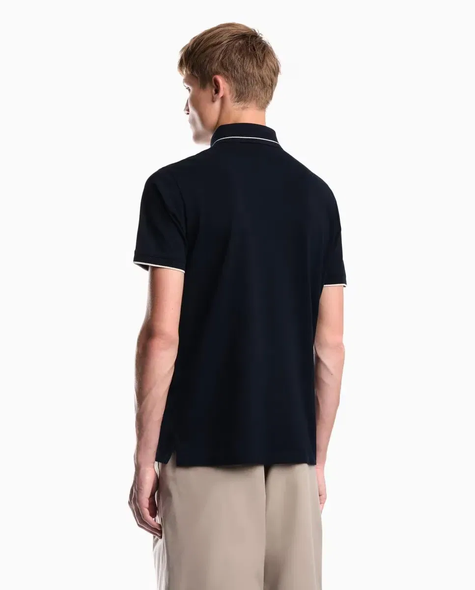 Мужское поло slim fit с вышивкой Emporio Armani, Azul Marino — фото 2