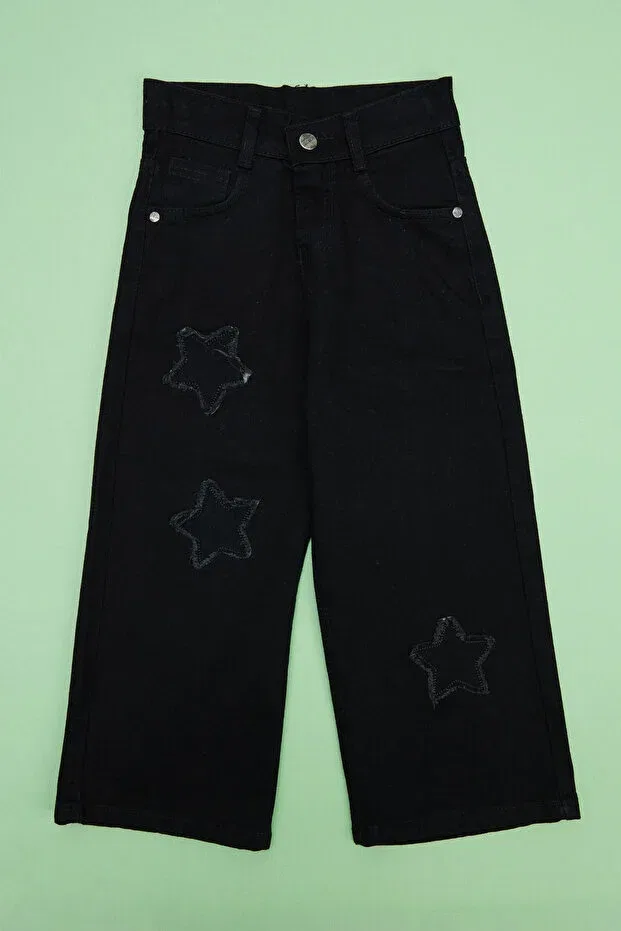 Детские брюки для девочек широкие Star Embroidered Palazzo Fulla Moda, Black