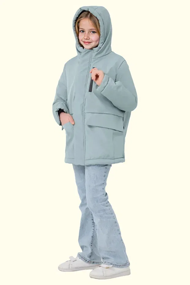 Детское зимнее пальто-парка для девочек с капюшоном Royalside, Mint Green — фото 3