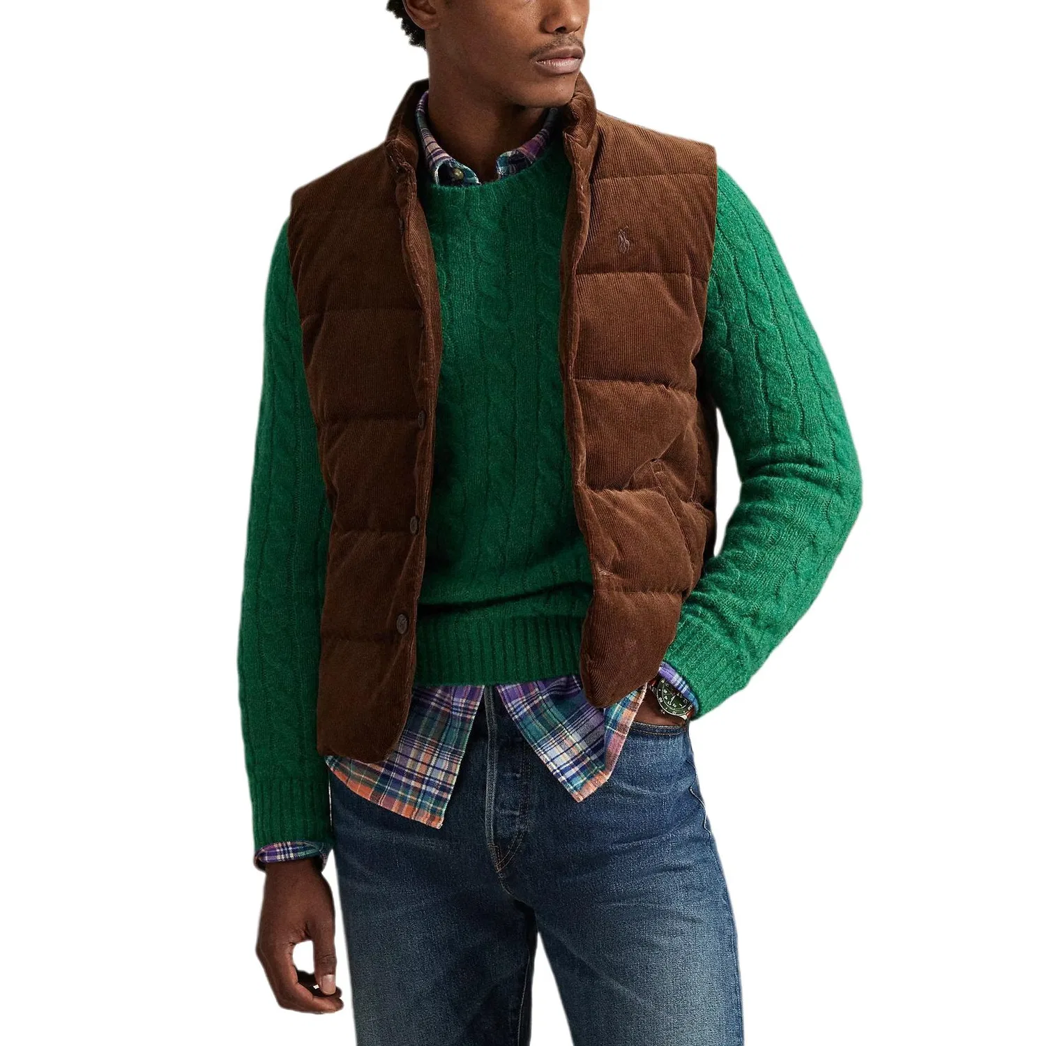 Мужской жилет стеганый из вельвета с вышитым логотипом Polo Ralph Lauren, Light Umber — фото 3