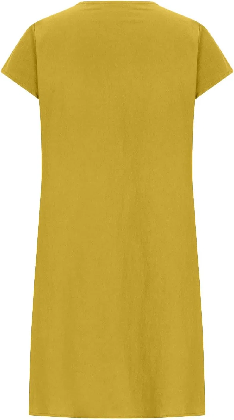 Женское повседневное платье миди с воротником-стойкой Cotton Linen, Yellow — фото 4