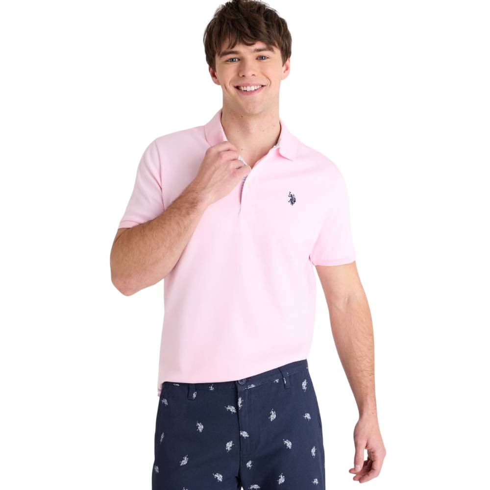 Мужская футболка-поло U.S. Polo Assn. Solid Interlock With Stripe Trim, светло-розовый