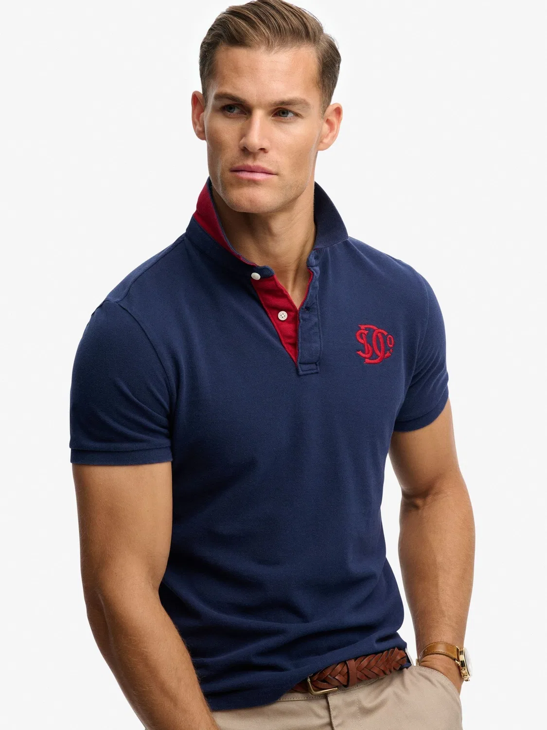 Поло Superdry Pique Monogram, синий — фото 2