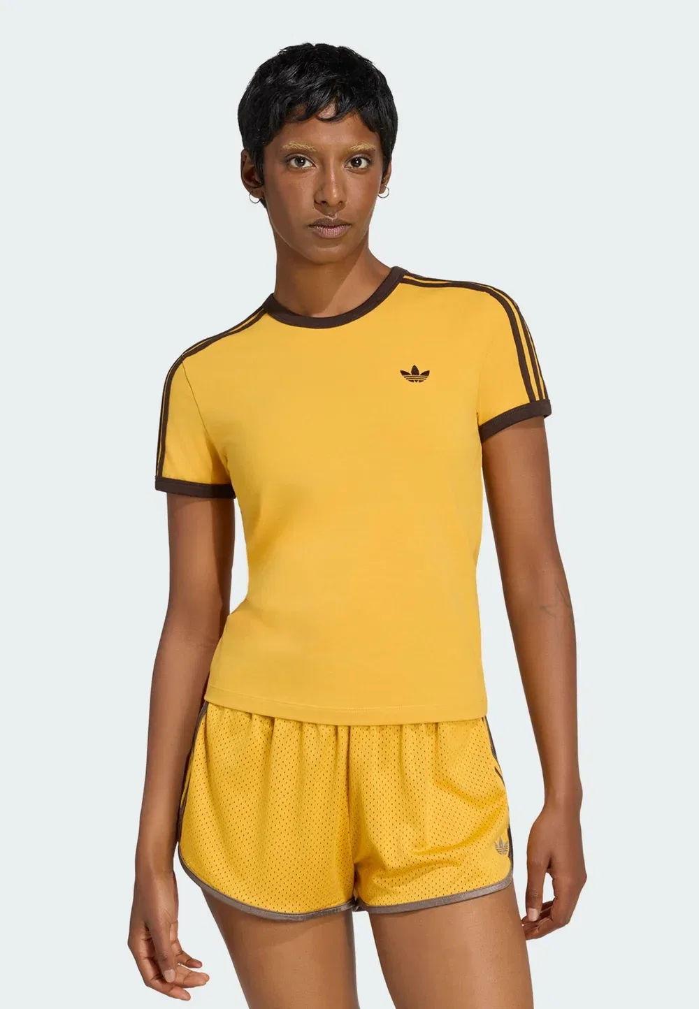 Футболка-Трапеция с тремя полосками, приталенного кроя - футболка с принтом Adidas Originals, Preloved Yellow Aurora Coffee