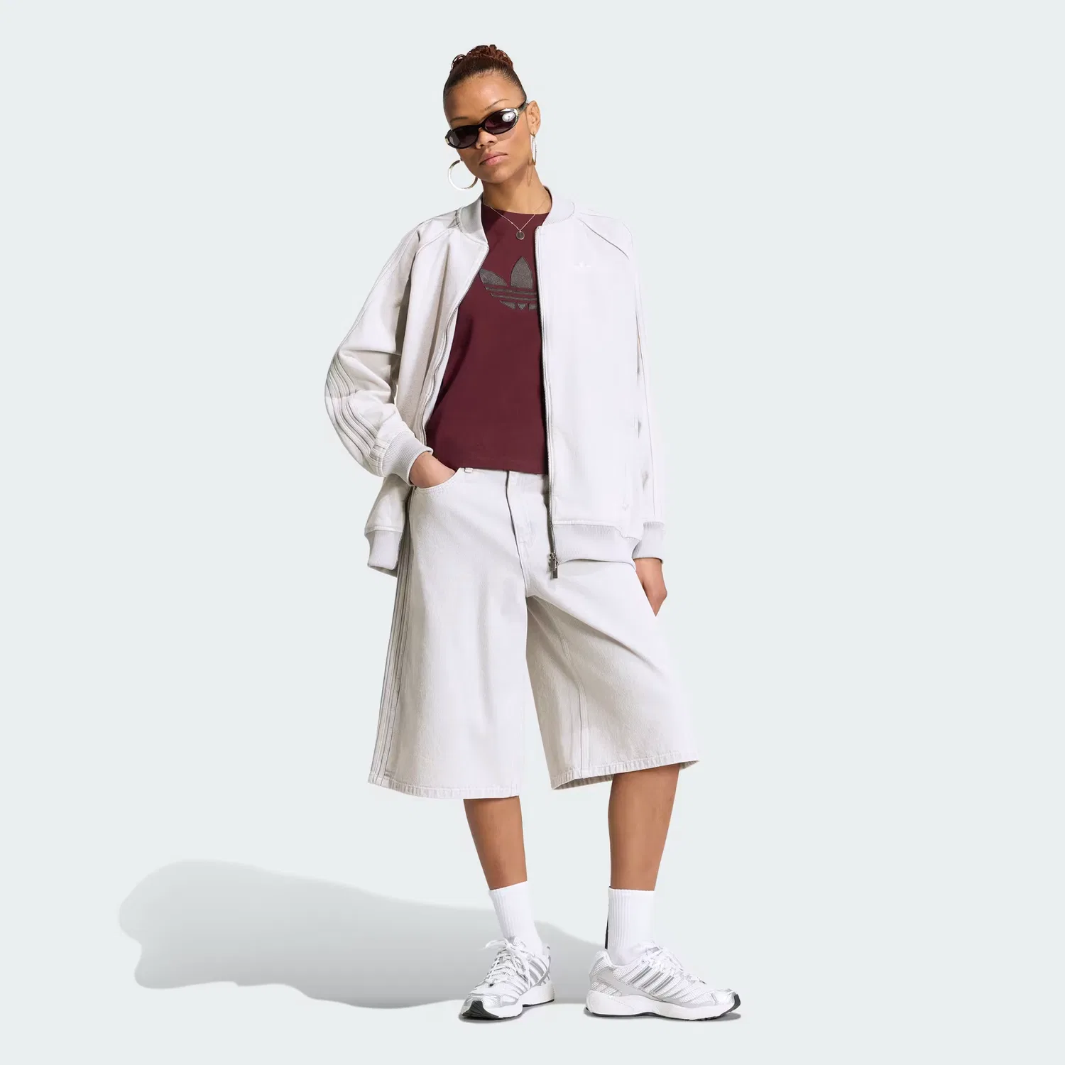Женская джинсовая куртка оверсайз SST Adidas Originals, серый деним — фото 3