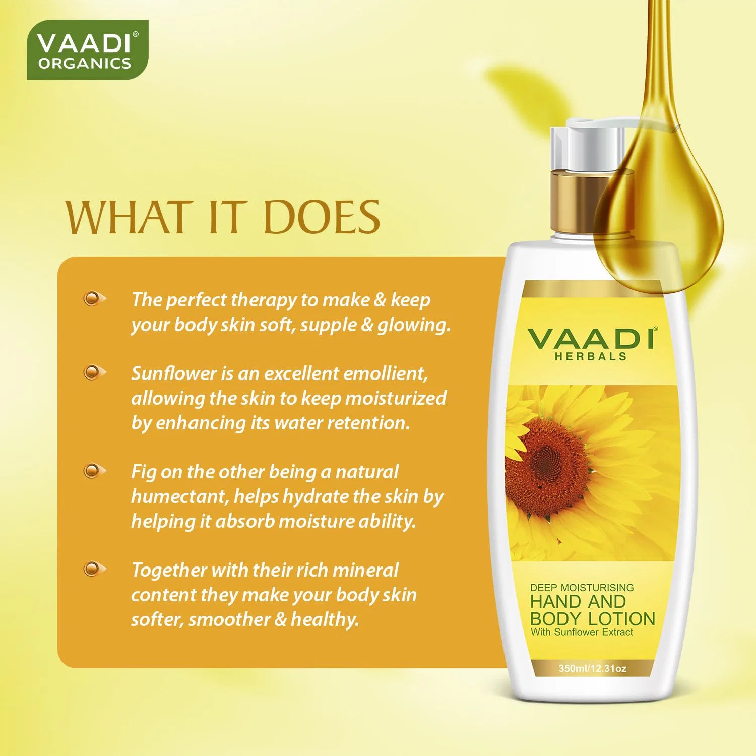 Лосьон для тела и рук с экстрактом подсолнечника, Vaadi Herbals, 350 мл — фото 4