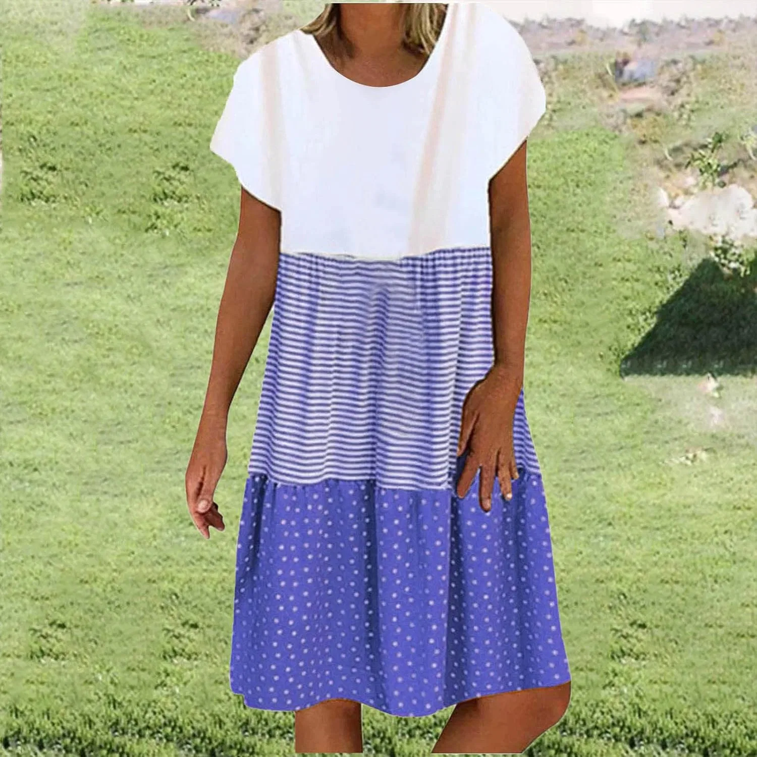Женское летнее платье мини с коротким рукавом Swing Beach Dress, Blue — фото 2