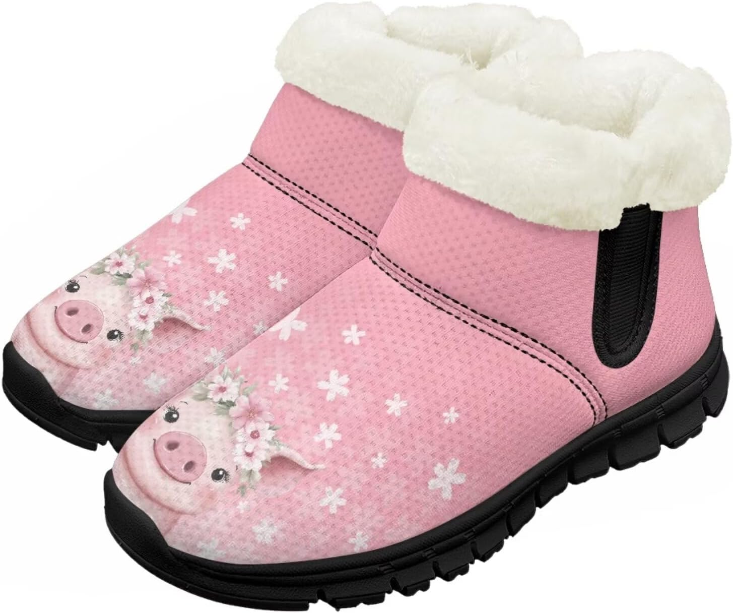 

Большие и маленькие детские зимние сапоги с меховой подкладкой для девочек, пушистые сапоги, нескользящие уютные зимние ботинки для улицы Pointodoor, Pig Floral