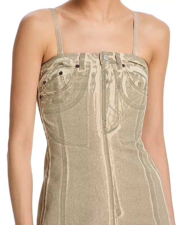 Женское джинсовое платье с 3D-принтом Acne Studios, Beige/Sage Green — фото 3