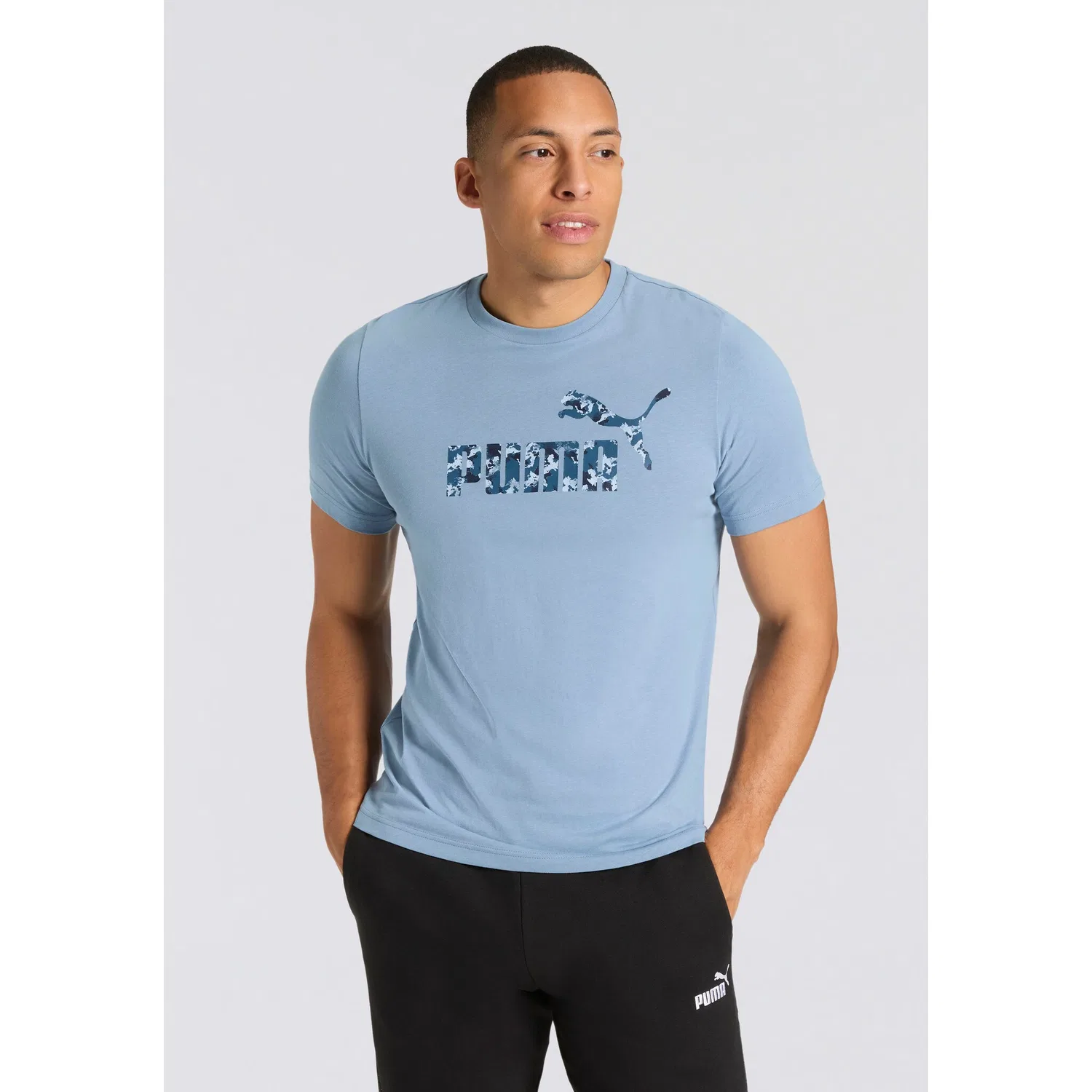 Детская хлопковая футболка с камуфляжным принтом PUMA, Cool Blue — фото 2