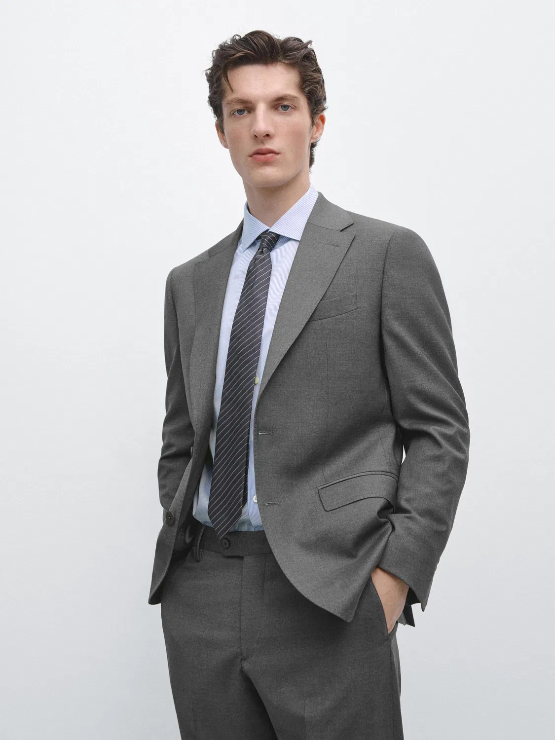 Пиджак Massimo Dutti, мужской, из прохладной шерсти, серый — фото 3