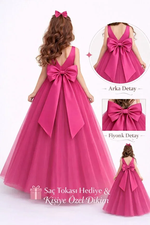 Детское платье для девочек с запахом Nsmlife, Fuchsia Pink — фото 4