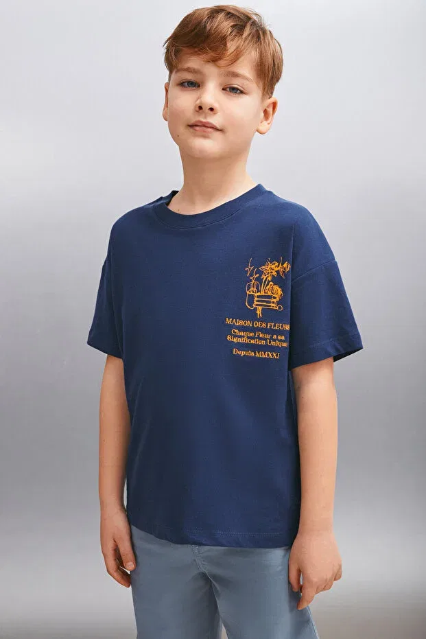 Детская футболка хлопковая Davy men's navy blue t-shirt Grimelange, Navy Blue