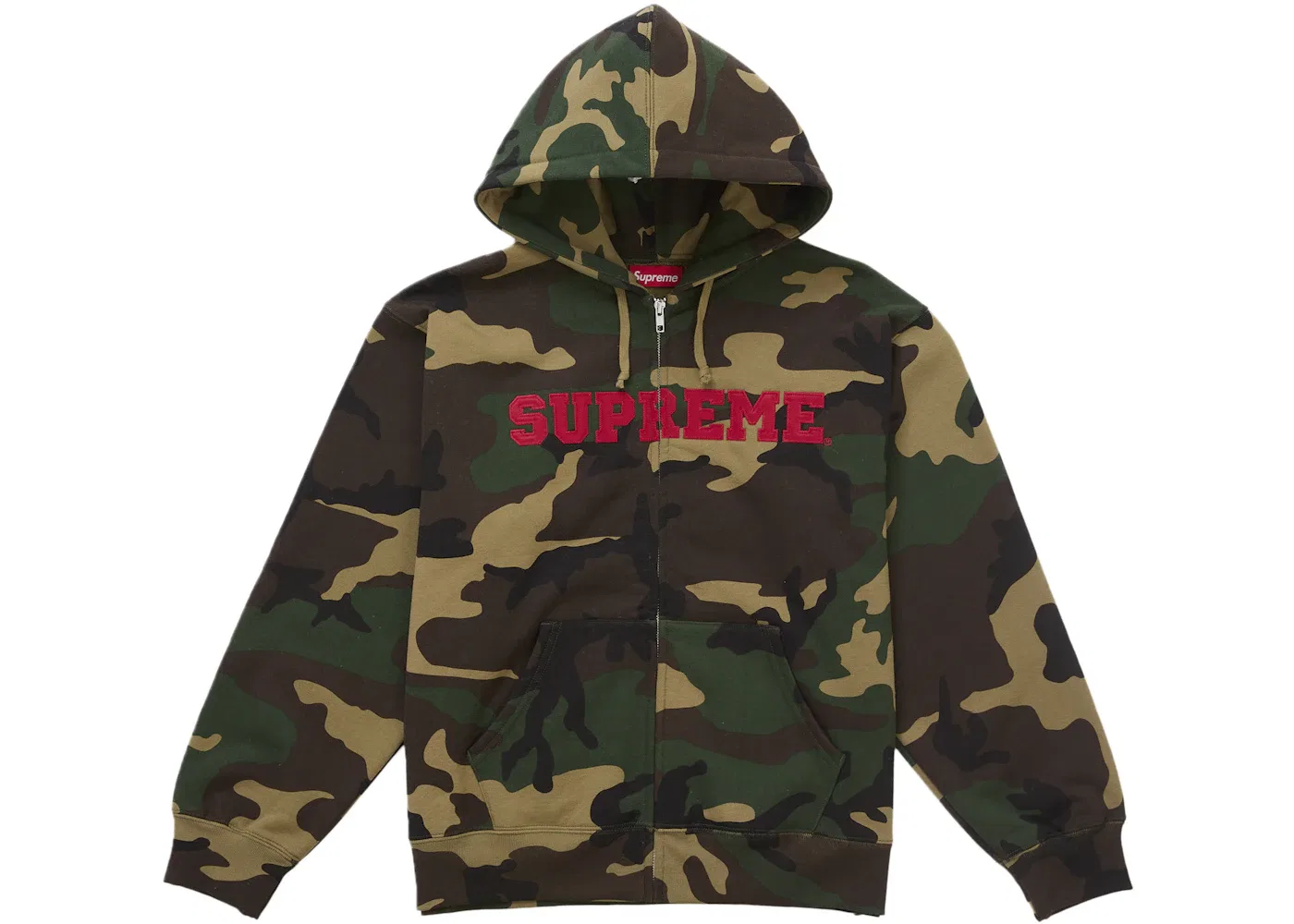 Мужская худи с принтом Supreme Collegiate Applique Zip Up Hooded Sweatshirt Woodland Camo, Woodland Camo