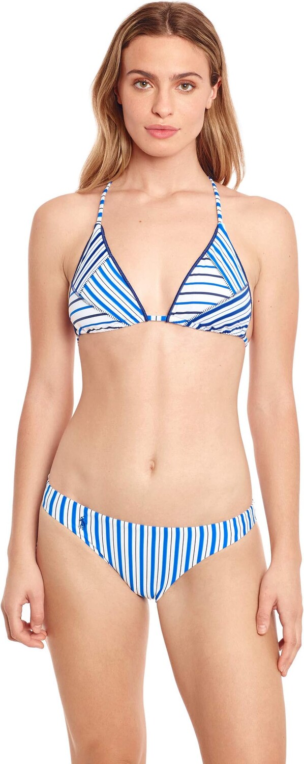 

Купальный топ Polo Ralph Lauren Spliced Stripe Tall Racer Tri Top, цвет Cobalt
