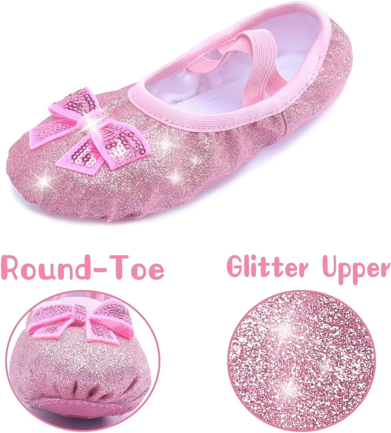 Детские балетки для девочек с блестками Anproity, Glitter Rose — фото 3