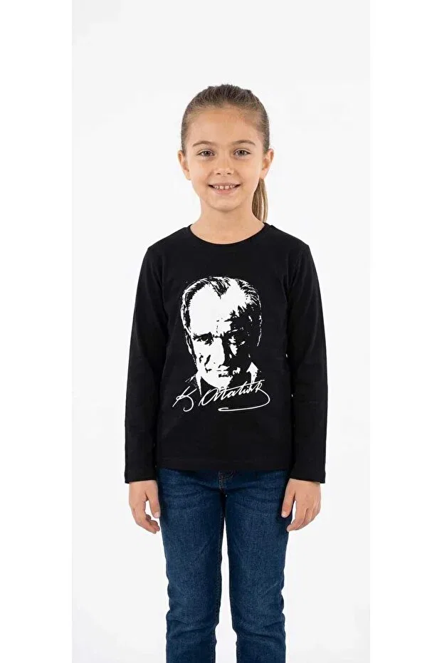 Детская футболка для мальчиков с принтом Ataturk Bebezeyn, Black — фото 2