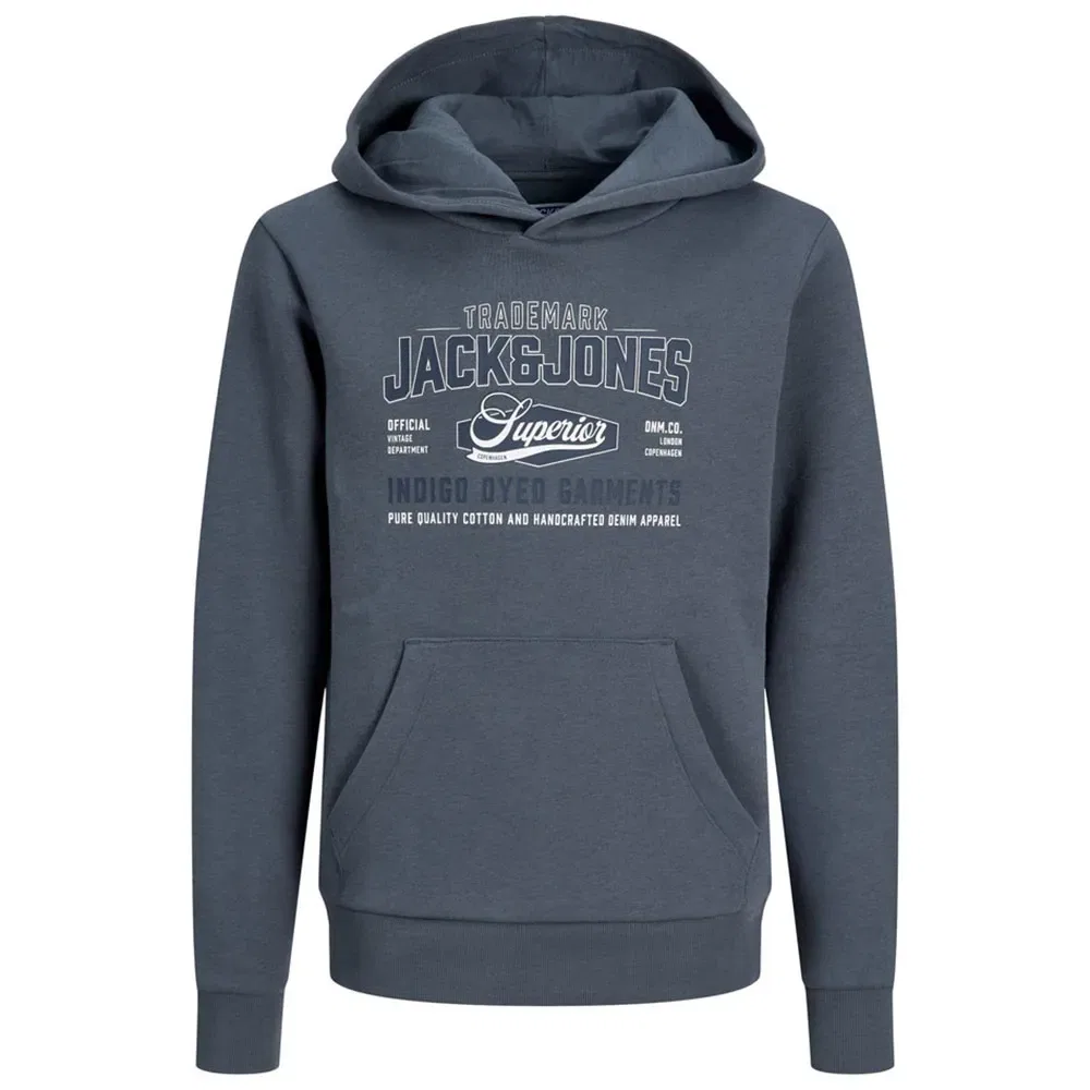 Детское худи с принтом Jack & jones Logo 2Col, Grey