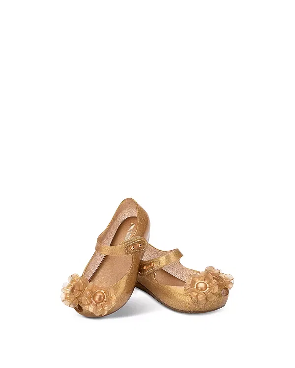Детские балетки для девочек с принтом Ultragirl Springtime Mary Janes Mini Melissa, Beige Glitter — фото 4