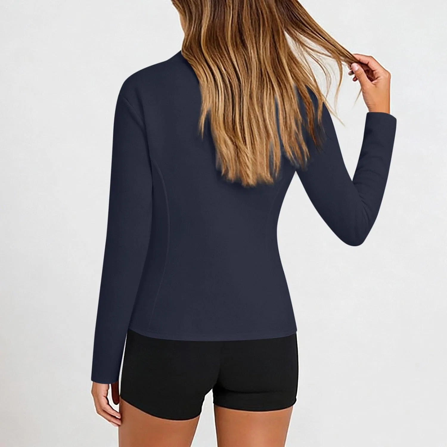 Женская солнцезащитная футболка с половинной молнией UPF50+ rash guard, Navy — фото 3