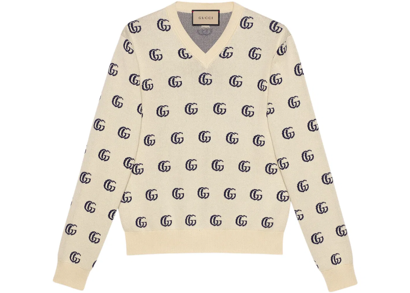 Мужской джемпер с жаккардовым узором Gucci, Ivory/Blue