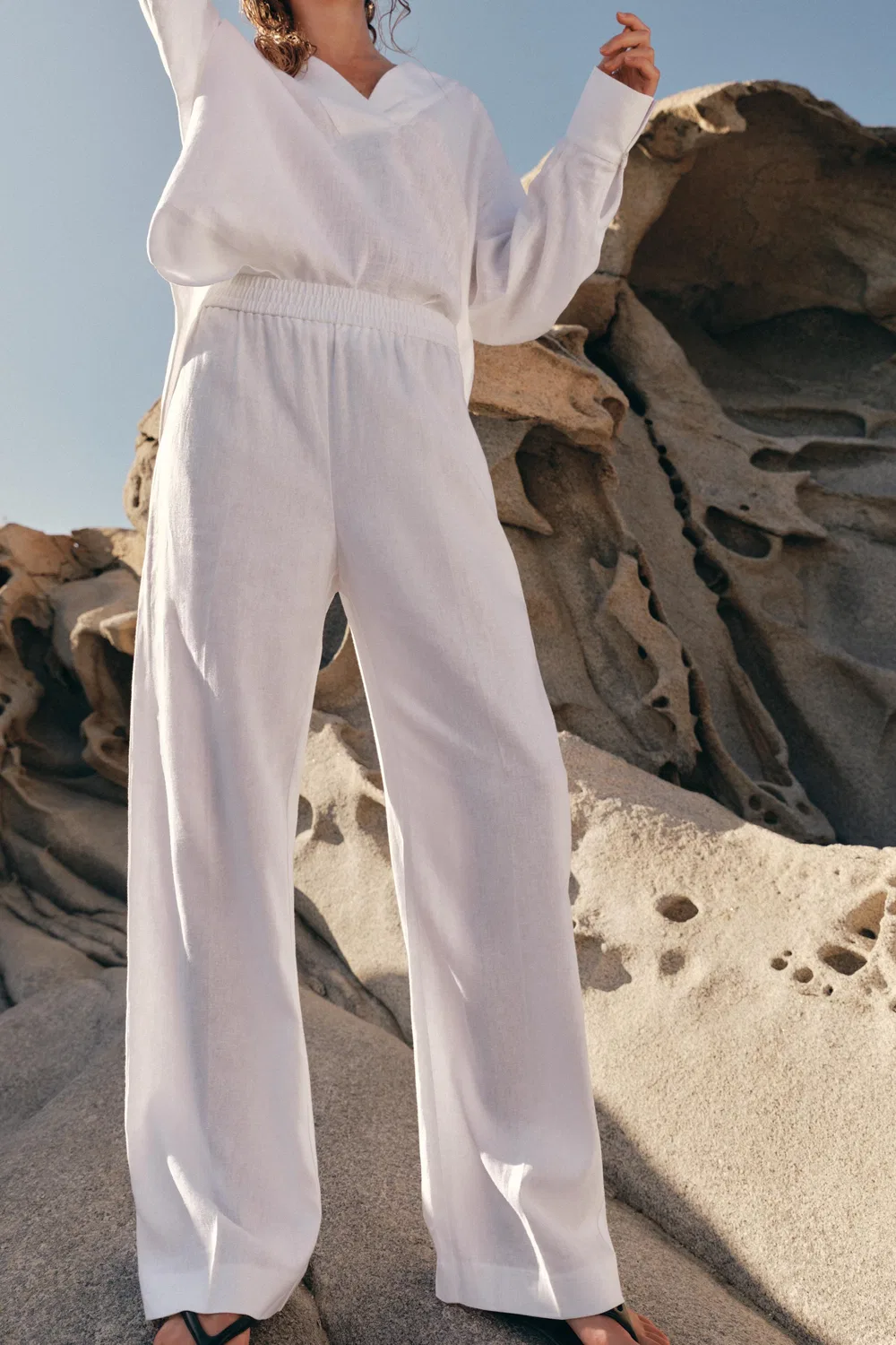 Прямые брюки из льна ZARA, Oyster-White — фото 2