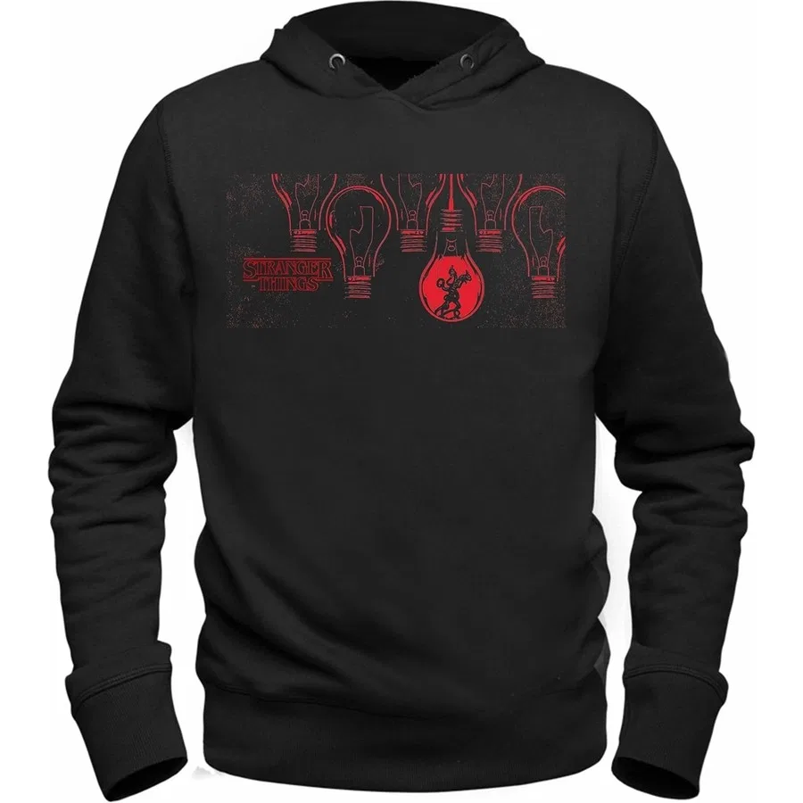 Детский худи с капюшоном из футера с принтом Stranger Things, Черный Alfa Tshirt