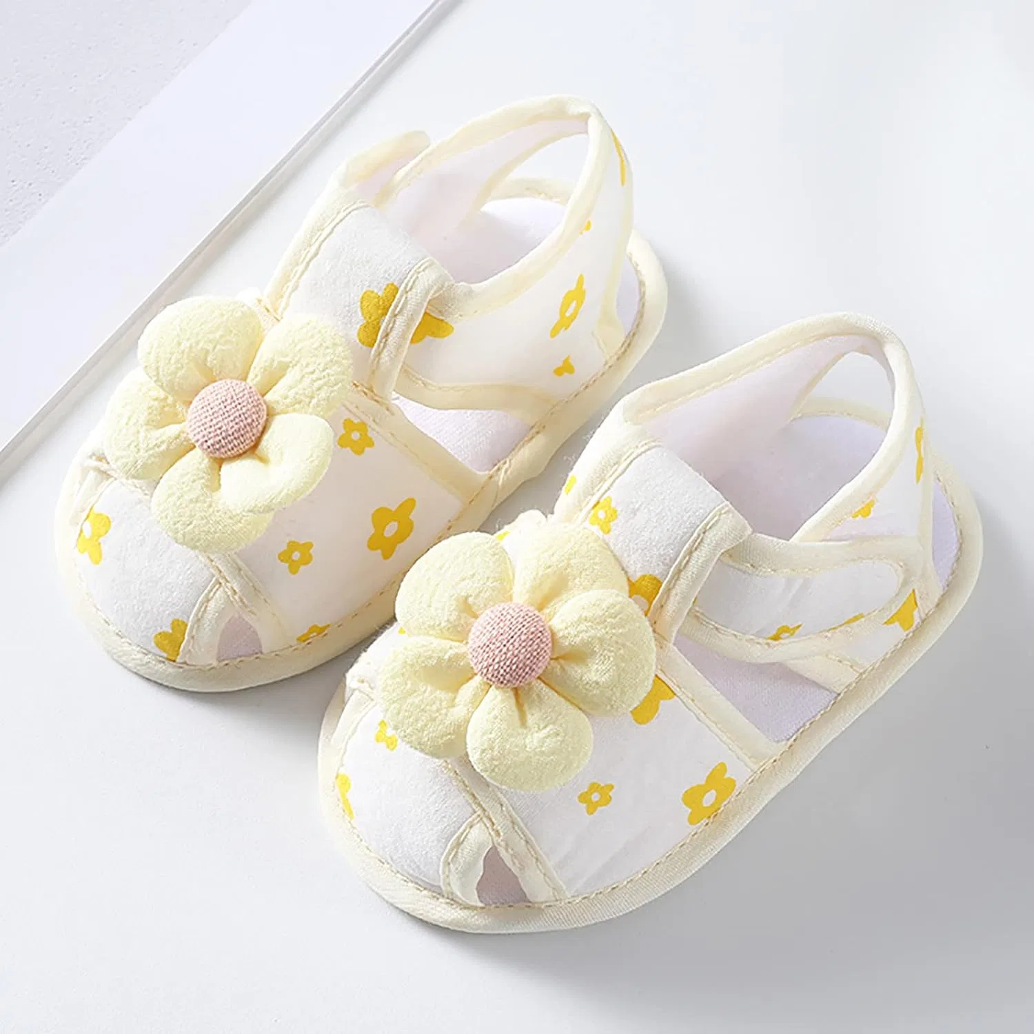 Детские ботиночки для девочек с открытым носком и бантом, модель Tie Dye Shoes, Yellow — фото 2