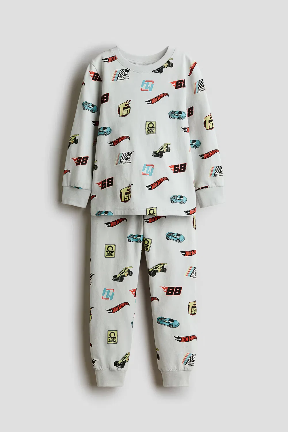 Пижама с принтом из хлопкового трикотажа H&M, Hellgraumeliert/Hot Wheels