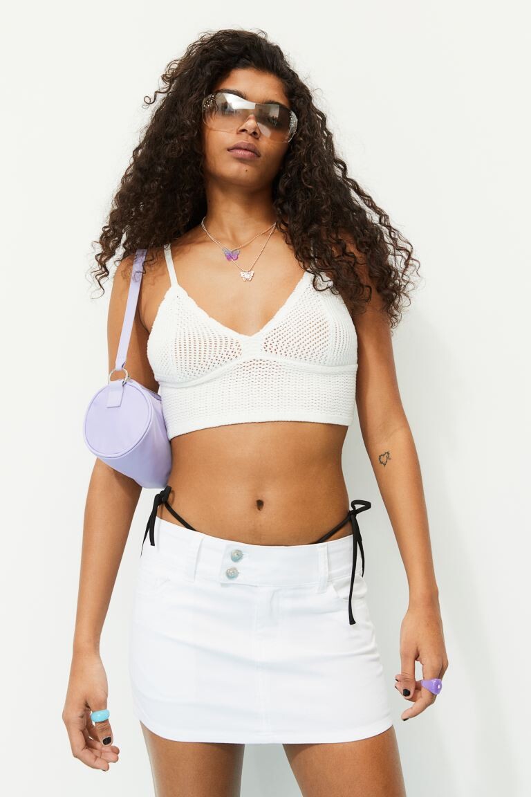 

Короткая юбка из твила H&M, белый
