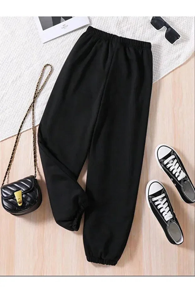 Детские спортивные штаны для девочек с принтом Unisex Butterfly Printed 3 Thread Jogger Relaxed Fit Sweatpants Keywest, Siyah — фото 4