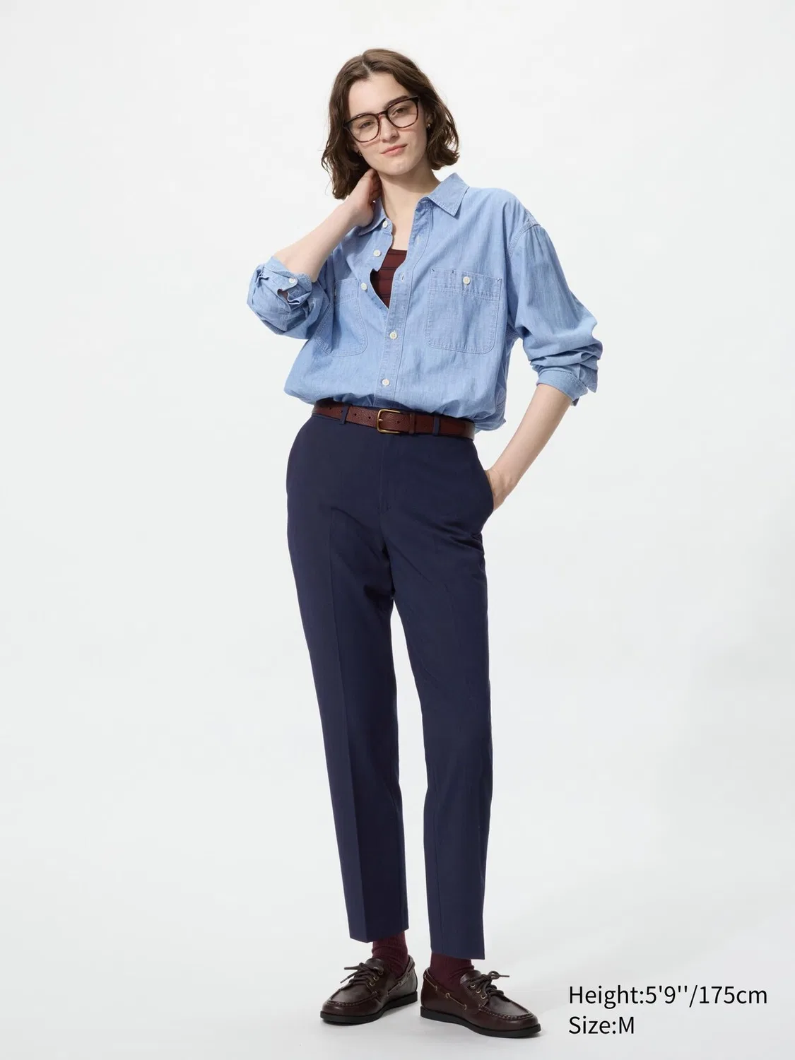Брюки Uniqlo, удлиненные, темно-синий