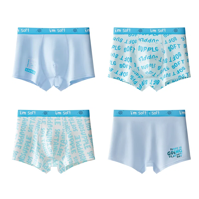 Детские боксеры для мальчиков хлопковые 4-комплект Red bean, Sky Blue+Light Blue+Azure+Lake Blue