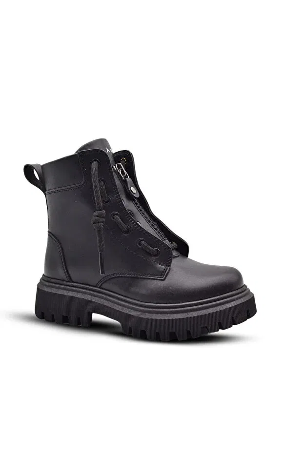 Детские ботинки для девочек на плоской подошве Rebecca lace-up and zippered girl's boots Kids A More, Black