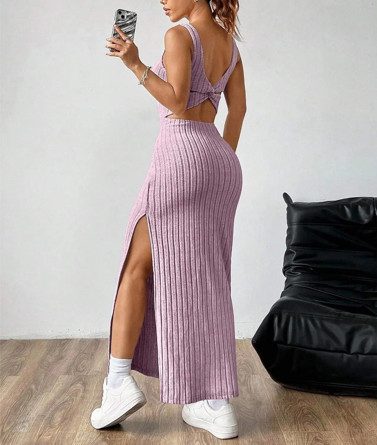 Женское облегающее платье с квадратным вырезом без рукавов, Mauve Purple — фото 2