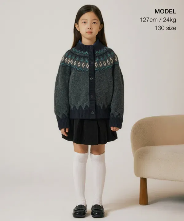 Кардиган с круглым вырезом, Fair Isle, Musinsa Standard Kids, серый уголь — фото 2