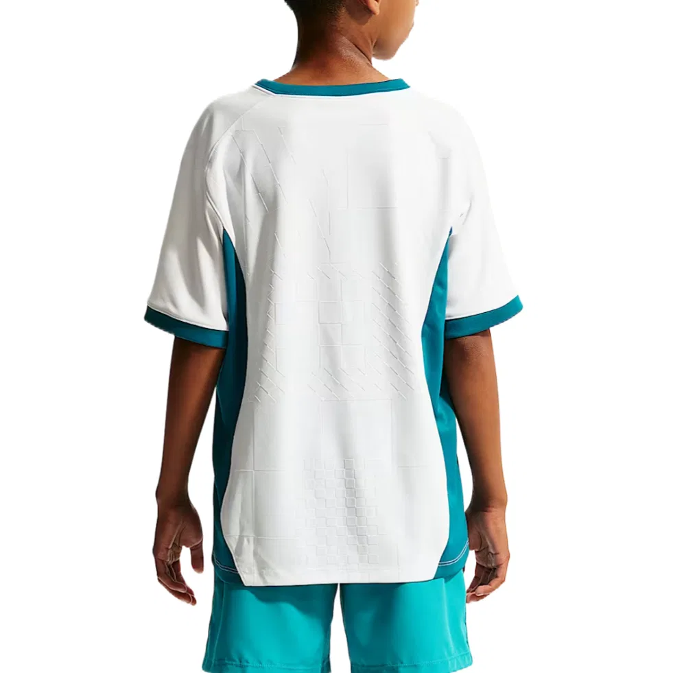 Детская футболка с v-образным вырезом Nike, White/Bright Cedar Green/Black — фото 3