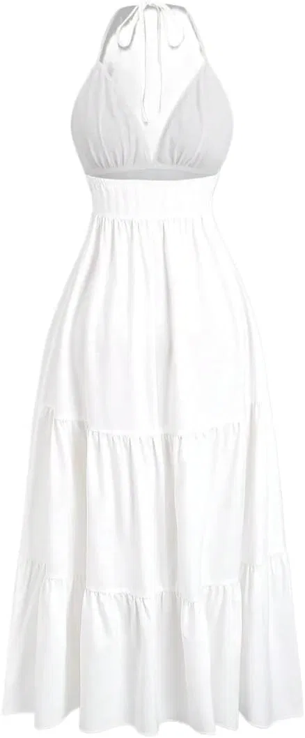 Женское длинное ками-платье на завязках с открытой спиной, White