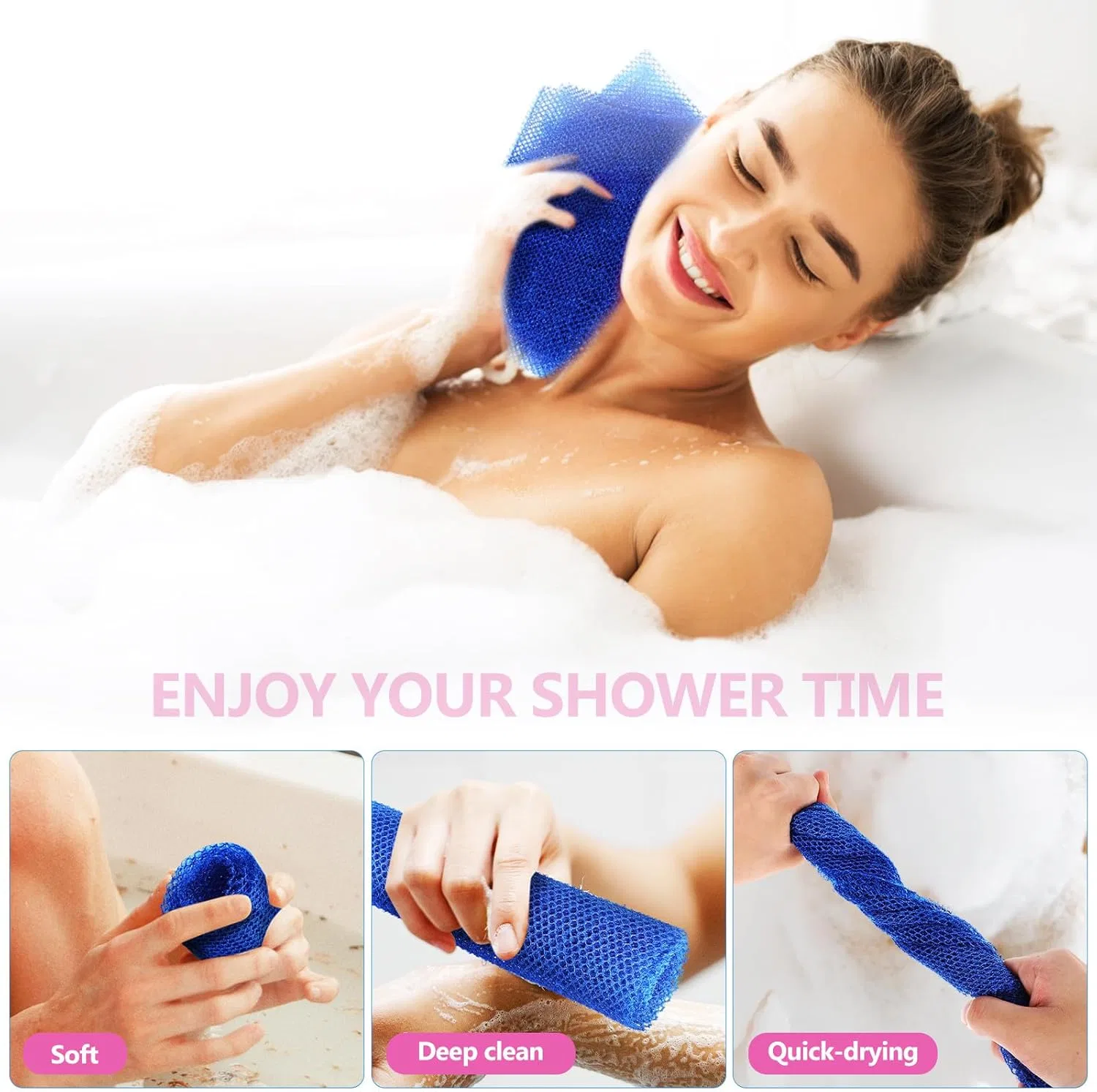 Скраб-мочалка из африканской сетки, TIDTALEO, 4 шт, 80x30 см, Синий — фото 3
