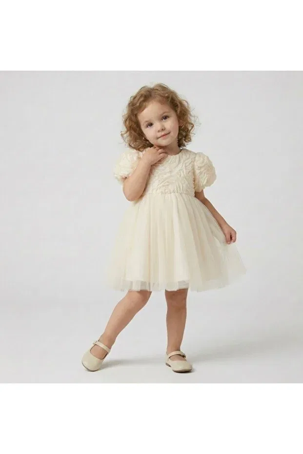 Детское платье для девочек с принтом Floral Tulle Birthday Party Dress Mono Kids, Ecru