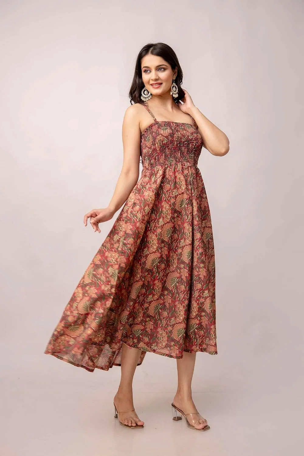 Женское платье-сари с цветочным принтом Anarkali, Dark Maroon — фото 3