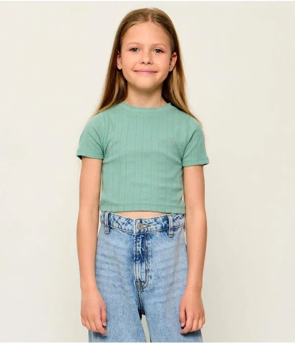 Детская футболка для девочек хлопковая Cropped Fit Polo Ralph Lauren, зеленый
